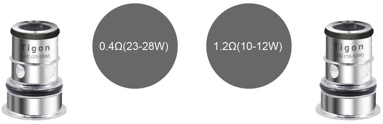 Elektronická cigareta aSpire Tigon a žhavící hlavy Dvě odlišné žhavící hlavy pro potah MTL i DL elektronické cigarety aSpire Tigon