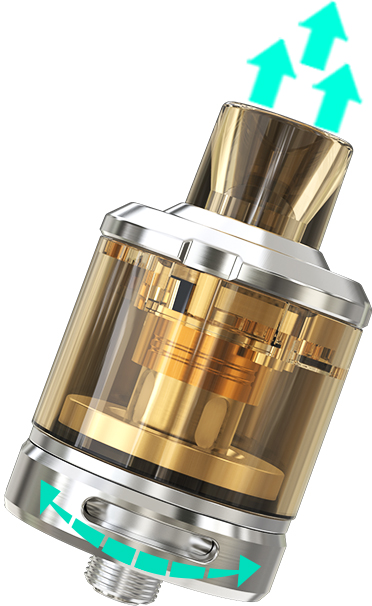 Clearomizer Wismec Sinuous V80 nabízí regulaci přívodu vzduchu pro libovolné nastavení Regulace přívodu vzduchu Clearomizeru Wismec Sinuous V80