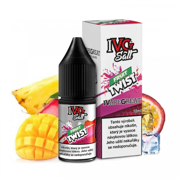 E-liquid IVG SALT Fruit Twist - Broskev, mango, marakuja, ananas (10 ml)