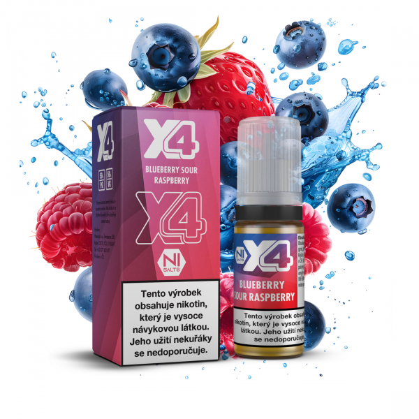 E-liquid X4 Bar Salt Blueberry Sour Raspberry - Kyselá borůvka, malina