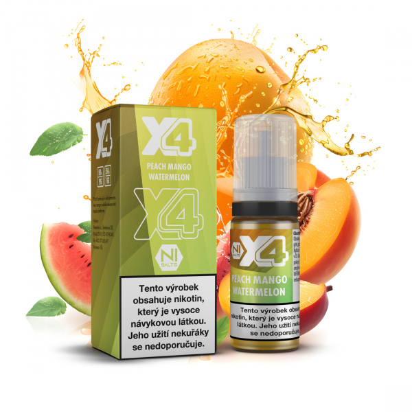 E-liquid X4 Bar Salt Peach Mango Watermelon - Broskev, mango, vodní meloun