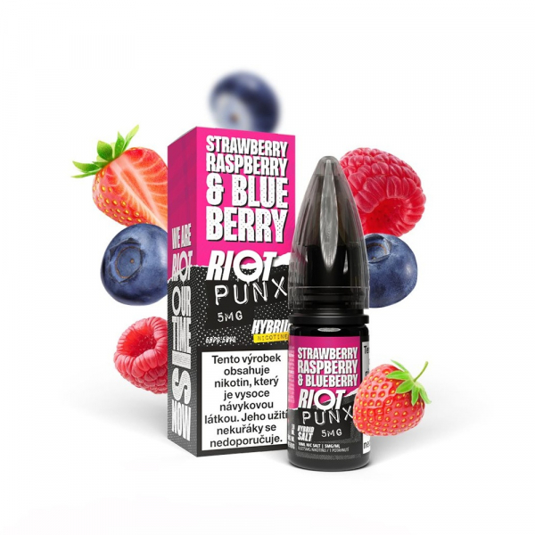 E-liquid RIOT Hybrid Salt Strawberry Raspberry Blueberry - Jahoda, malina a borůvka (10 ml)
