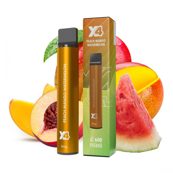 X4 Bar Peach Mango Watermelon jednorázová elektronická cigareta BEZ NIKOTINU - Broskev, mango, vodní meloun