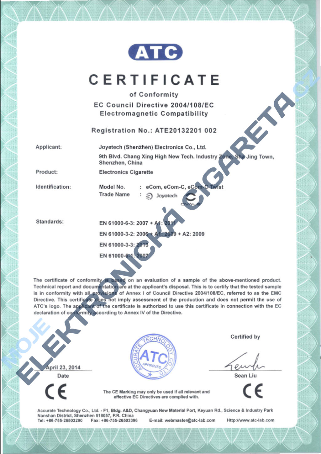 Certifikát Joyetech ecom-c 2