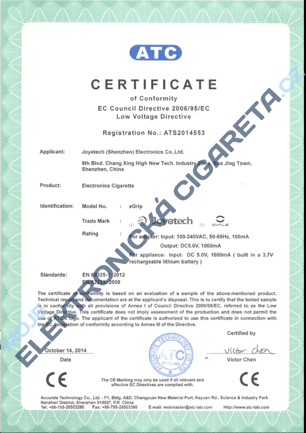 Certifikát Joyetech eGrip 3