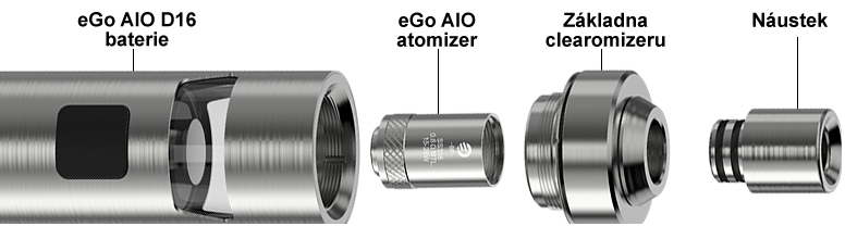 Jednotlivé díly elektronické cigarety Joyetech eGo AIO D22 Sestavení elektronické cigarety Joyetech eGo AIO D22
