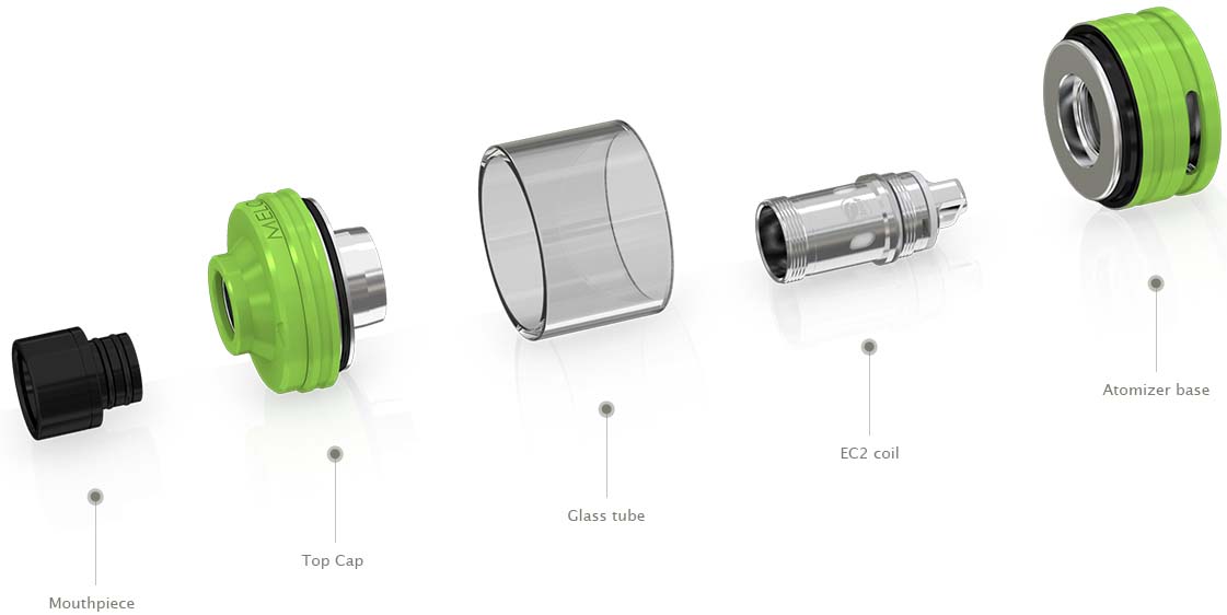 Jednotlivé díly clearomizeru iSmoka-Eleaf Melo 4 Clearomizer iSmoka-Eleaf Melo 4