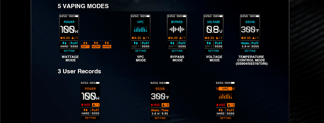 Režimy - Lost Vape Thelema Solo 100W - elektronická cigareta