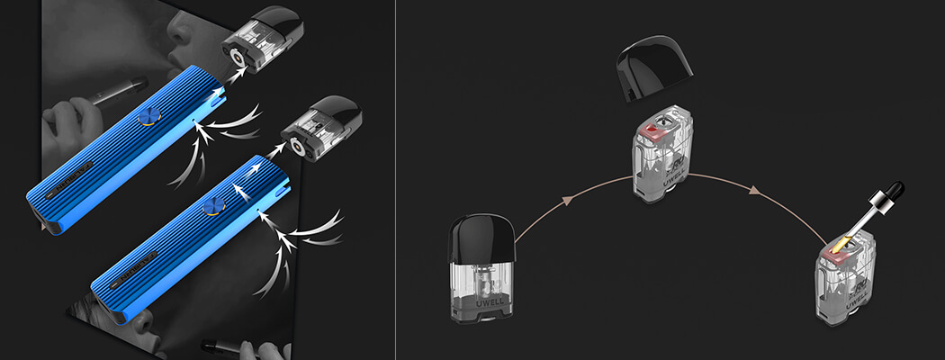 Přívod vzduchu a plnění - Uwell Caliburn G - elektronická cigareta